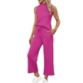 thumbnail image 2 of Snorda 2 Piece Outfits for Women Sleeveless Crop Tops and Elastci Waist Wide Leg Pants Summer Ladies Casual Stretchy Look Set Everyday Outing Vacation Wear, 2 of 5