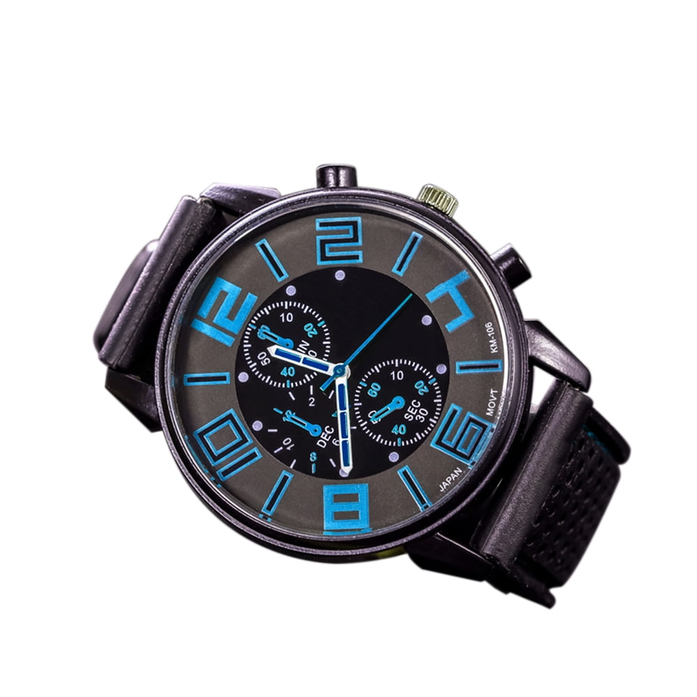 Fashion Men Luxury Stainless Steel Quartz Sport Silicone Band Dial Wrist Watch Light Blue