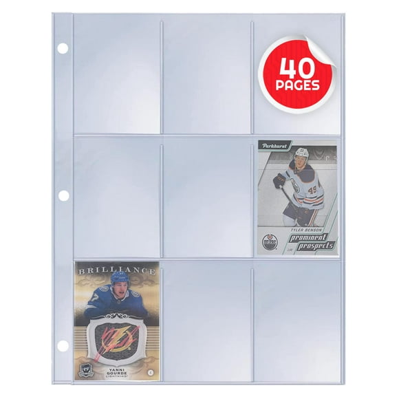 9 Pocket Trading Card Binder Pages Fits Hockey Cards, Pokemon Card, Yugioh cards, Baseball cards - Thick Plastic Card Collection Storage - Holds 360 Cards - Made in Canada (40 Sheets) by EVORETRO