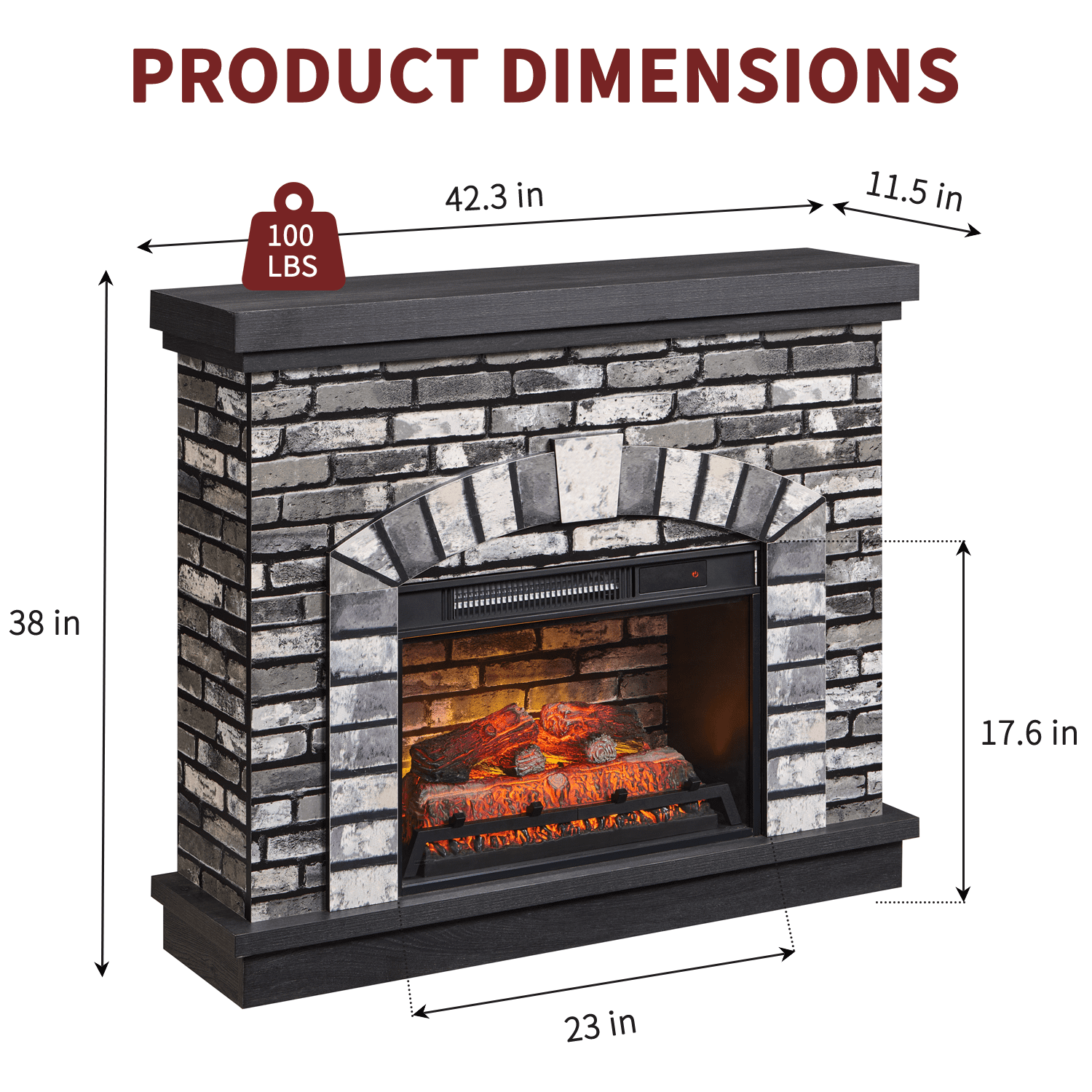 SinCiDo Electric Fireplace with Mantel for 42" TV Stand, Floor Standing Electric Indoor Fireplace