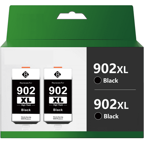 Compatible 902XL 902 XL High Yield Black Ink Cartridge Replacement for HP OfficeJet 6950 6954 6962 OfficeJet Pro 6960 6968 6970 6975 6978 Printers (Black, 2 Pack)
