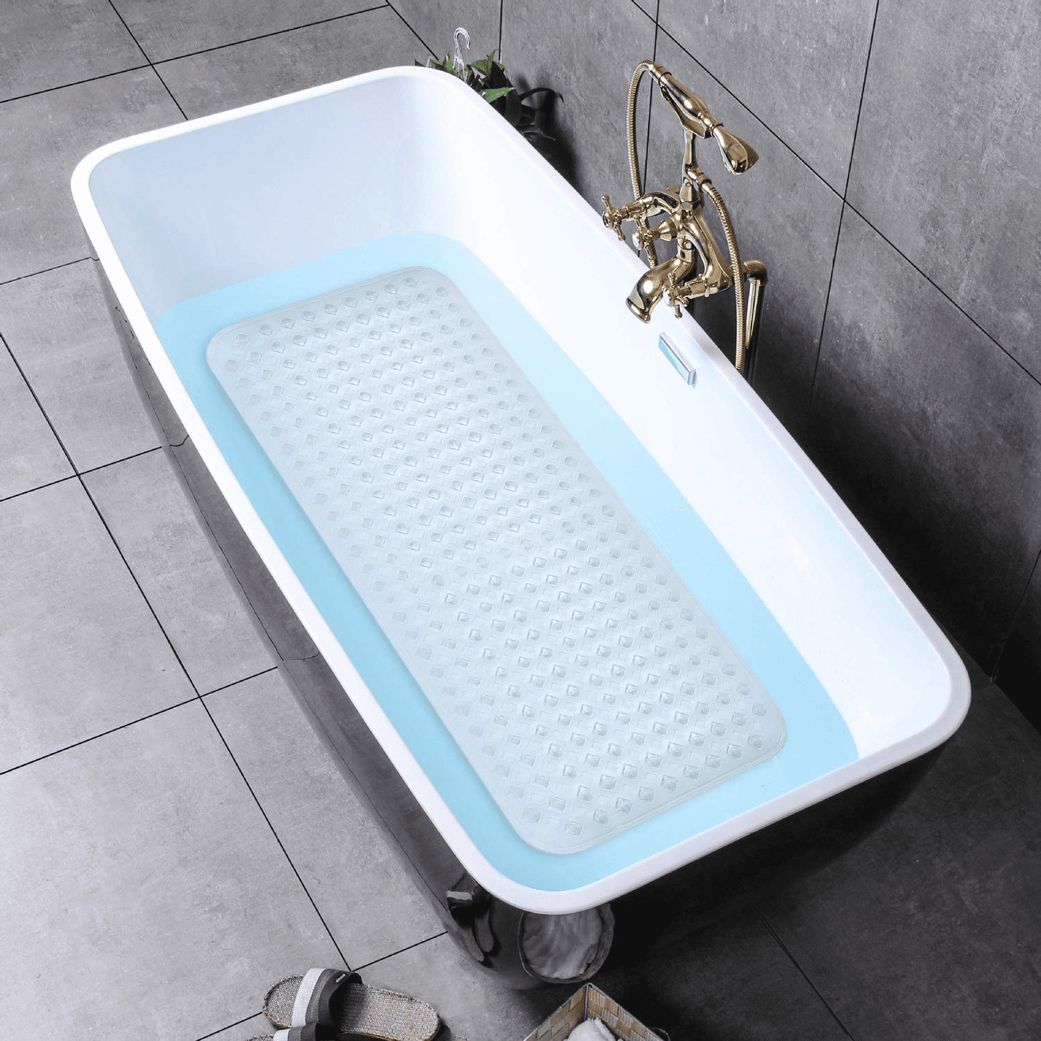 Gorilla Grip Original Patented Bath Shower Tub Mat 35x16 Washable Antibacterial BPA Latex Phthalate Free Bathtub Mats with Drain Holes Suction Cups XL