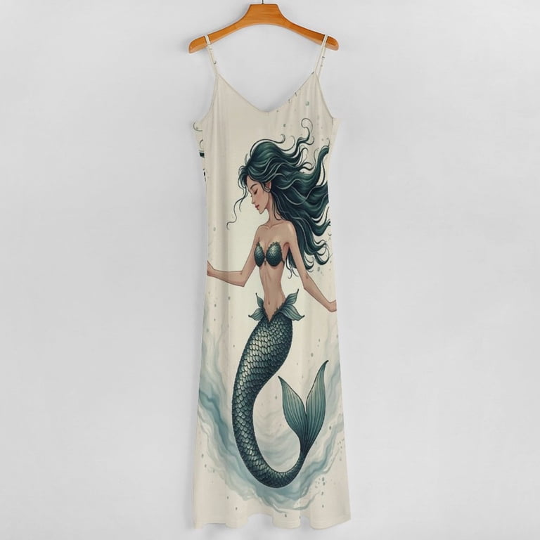 mermaid style casual dress Aquamarine Mermaid Sleeveless Suspender Dress Summer Fashion Casual Long  Dress