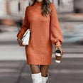 thumbnail image 6 of CharmCyan Women's Knitted Dress Turtleneck Winter Sweater Dress Knitted Dresses Midi Plain Long Wool Dress Saffron L, 6 of 8