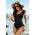 thumbnail image 5 of Charmo Women's Ruffled Shoulder One Piece Swimsuit Tummy Control Monkini Swimwear Color Blocked Bath Suit, 5 of 7
