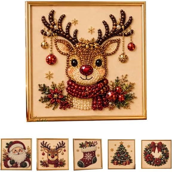 Clearance! Christmas Pearl Art Kits for Adults Pearl Diamond Art Diy Kits DIY Pearl Painting Kit for Adults & Beginners (Reindeer)