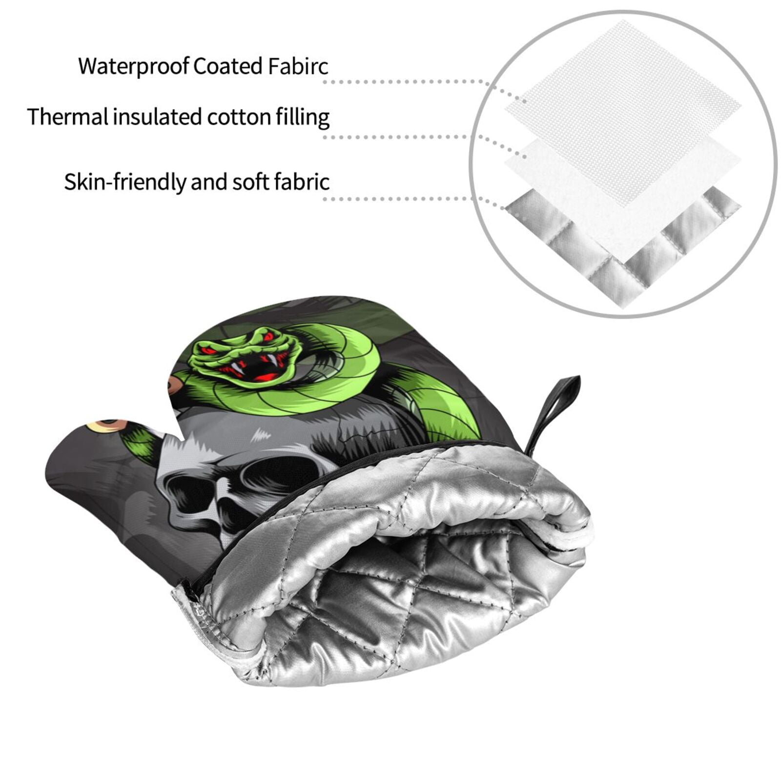Sword Pierced Skull With Snake 4Pcs Oven Mitts and Pot Holders Sets Oven Kitchen Gloves Hot Pads for Cooking BBQ Baking Grilling