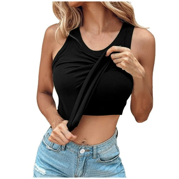 JIUKE Débardeurs pour Femmes avec Soutien-Gorge Intégré Camisole en Tricot Côtelé Sans Manches Camisoles de Base Couleur Unie Hauts de Sortie