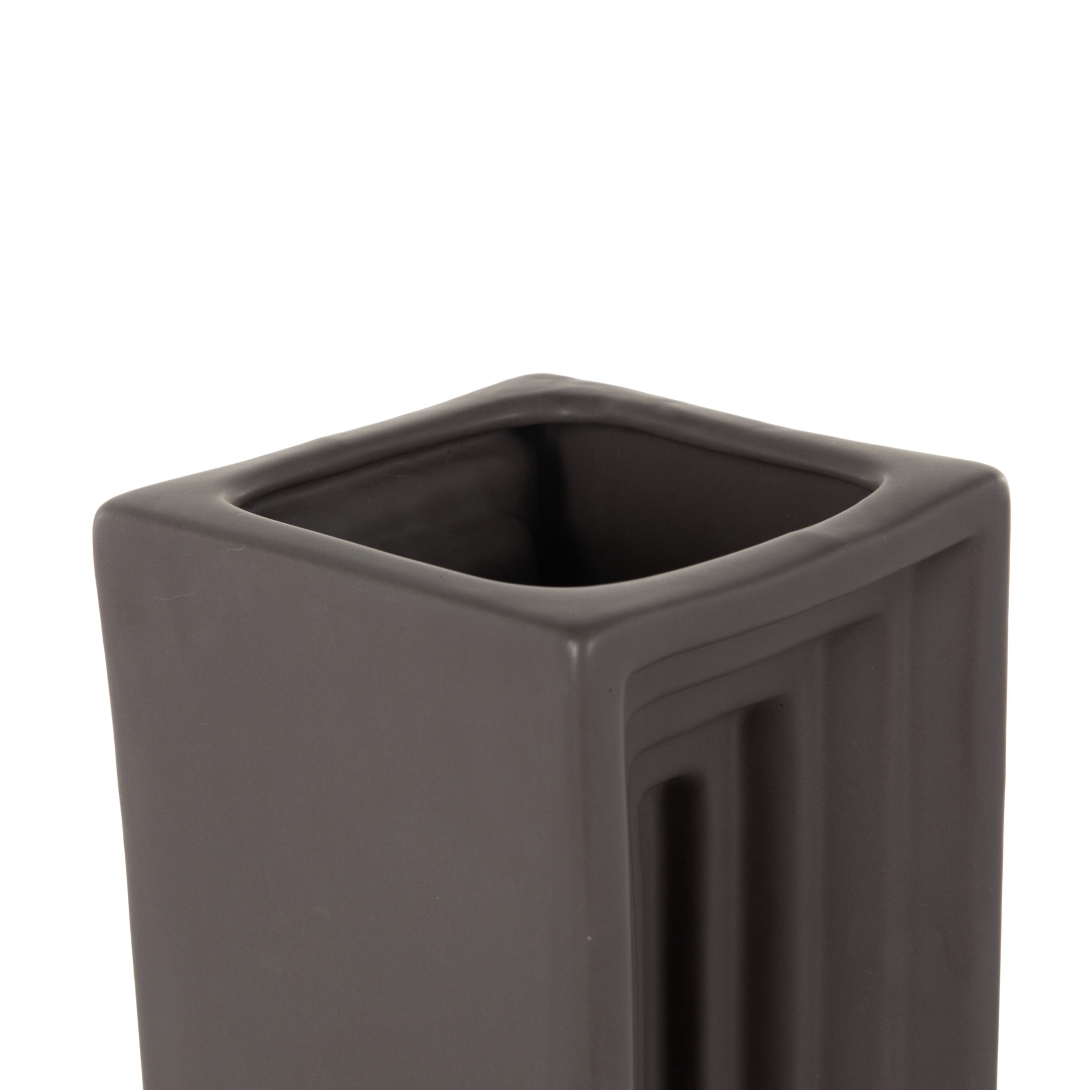 DecMode 15" Geometric Concaved Rectangular Black Ceramic Vase