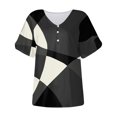 thumbnail image 4 of Wycnly Womens Blouses and Tops Dressy Comfy Breathable Loose Fit Fashion Button up Cold Shoulder Tshirts Summer Geometric Print V-Neck Short Sleeve Cute Tees Tops Gray l, 4 of 5