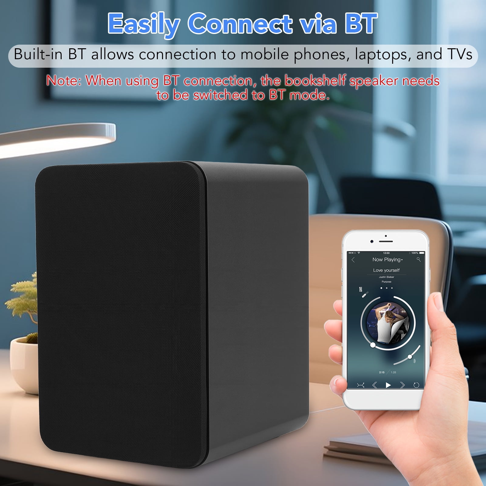 80W Active Bookshelf Speakers, Record Player Speakers with 4 Inch Woofer, Stereo Studio Monitor Speakers, Bass & Treble Adjust TV Speakers with USB/Optical/AUX Input for PC, Black