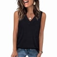 thumbnail image 3 of ZEHJUHAN Women's Solid Color V-Neck Sleeveless Tank Top - Basic Stretchy Summer Tee Black，S, 3 of 7