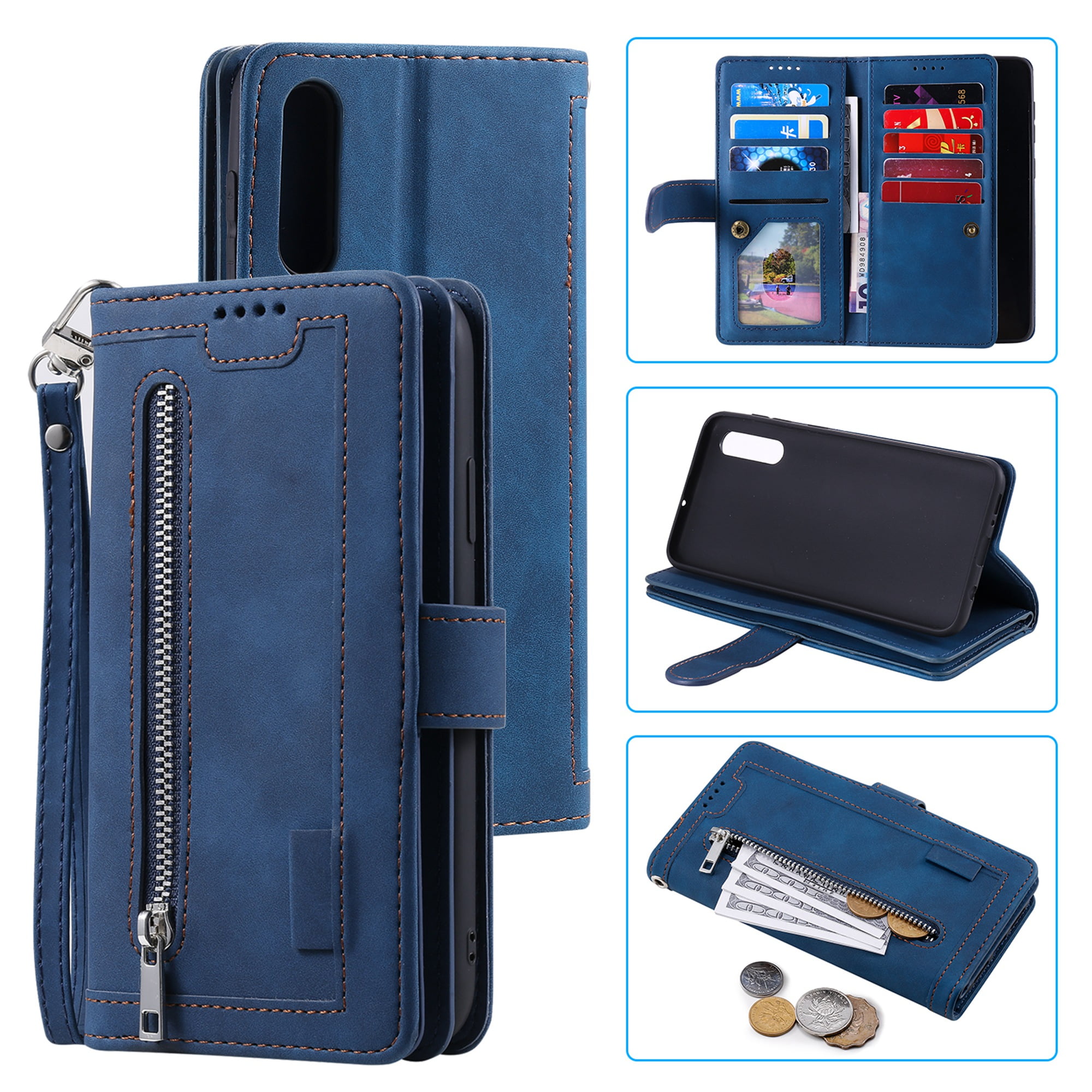 Blue Wallet Case for Samsung Galaxy A50 PU Leather Flip Cover Compatible with Samsung Galaxy A50