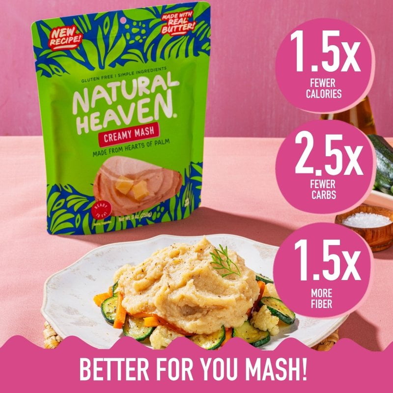 Natural Heaven - Hearts Of Palm Creamy Mash - 6 count, 54oz (255g) each - Low Fat, Gluten-Free & No added Sugar