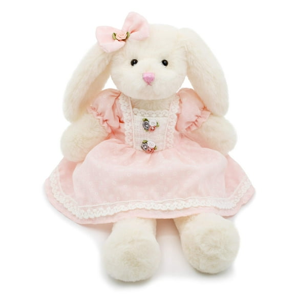 oits cute Small Soft Stuffed Animal Bunny Rabbit Plush Toy for Baby Girls 15inch (White Rabbit Wearing Pink Retro Dress)