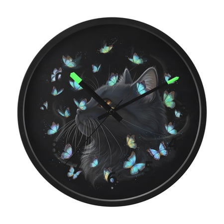 Black Cat Wall Clock 12 Inch Voice Activated Night Light Silent Non Ticking