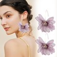 thumbnail image 3 of CILENON Hoops Wind Fairy Air Fabric Large Petal Flower Earrings Sen Series Earrings Female Korean Style Fresh Earrings (Purple,One Size), 3 of 6