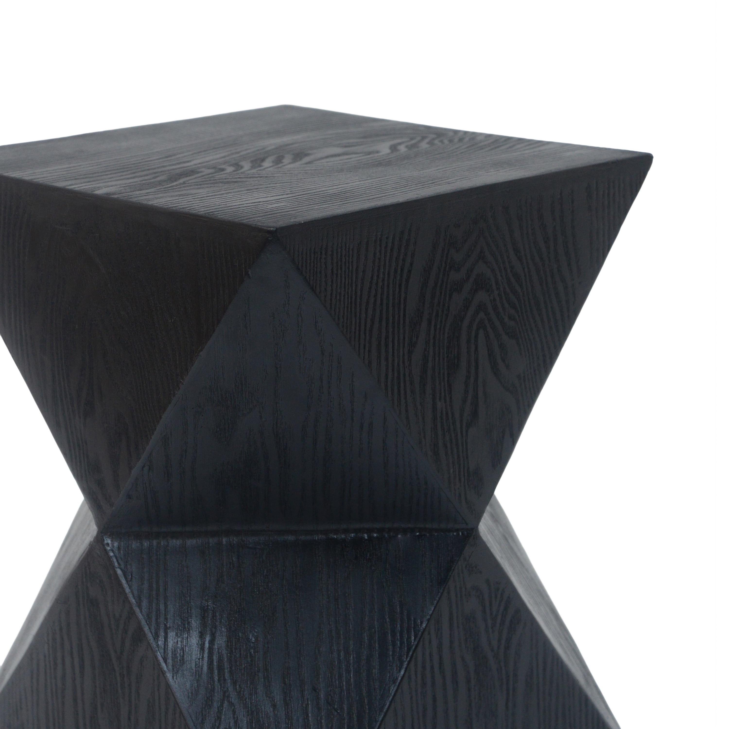 Prismatic Side Table, 14.25 Inch Black Concrete Table with Wood Grain Texture for Patio Garden, Black