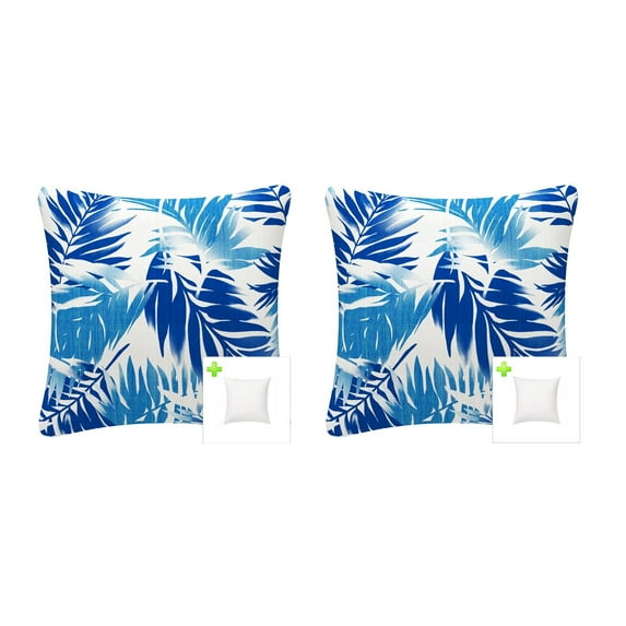 FBTS Prime 18x18 inch Square Blue Leaves Outdoor Throw Pillows with Inserts, 2 Packs
