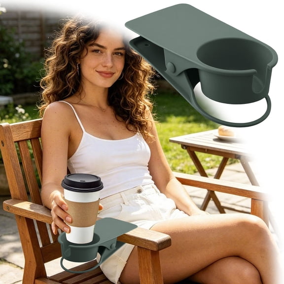 Portable Clamp On Cup Holder Compatible with Adirondack Chair Desk Pool Cruise, Secure Drink Holder for Water Coffee Soda Beverage Mugs Indoor Outdoor Use (A)