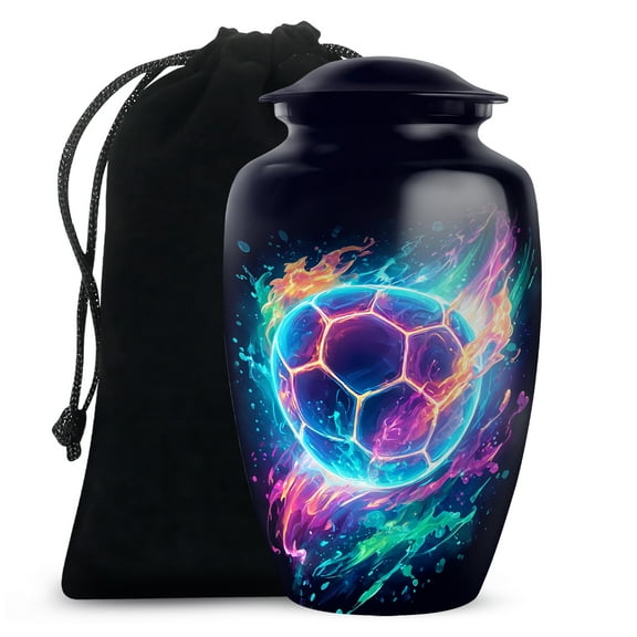 Neon Soccer Urn, Cremation Urn For Human Ashes Adult Male, Large Urns For Ashes With Soccer Ball Design, Decorative Funeral Urns For Ashes For Sports Lover, Size 10 Inch 1pcs