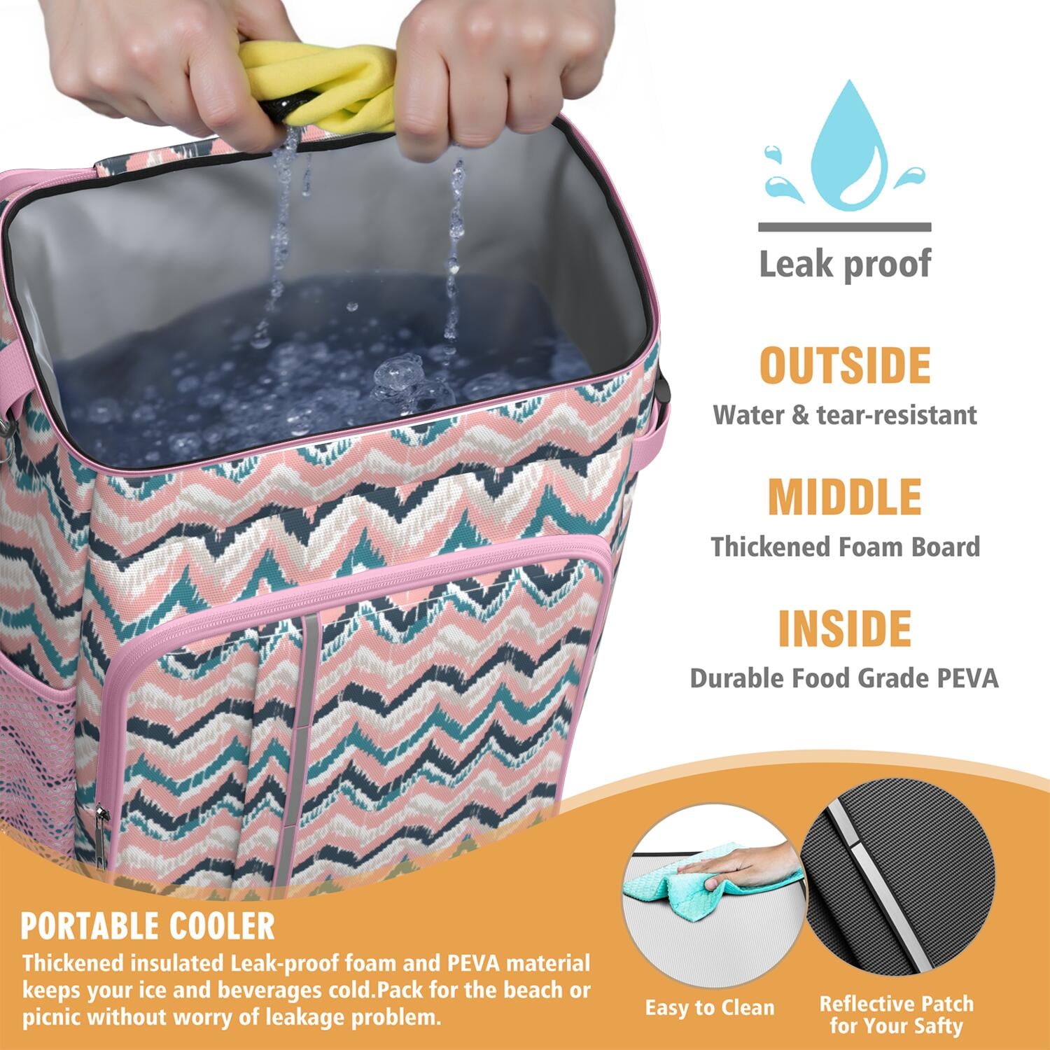 Travel Cooler Bag - Boho Bohemia Pioneer Flower Geometric Line Art Camping Beer Cooler Backpack with Bottle Opener- Waterproof Insulated Picnic Backpacks - Cooler Bag for Beach