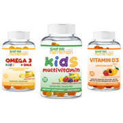 SHIFAA NUTRITION Halal Vitamins | Kids Multi Bundle Pack 01 | Contains 1 Bottle Of Each - Halal Kids Multivitamins Gummies, Halal Kids Omegs 3 + DHA Gummies, Halal Vitamins D3 Gummies 2000 IU
