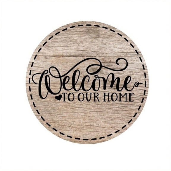 HELLOYOUNG 8 Inch Round Metal Wreath Sign, Rustic Farmhouse Front Porch Decor, Outdoor Housewarming Gift Door Hanger for Home