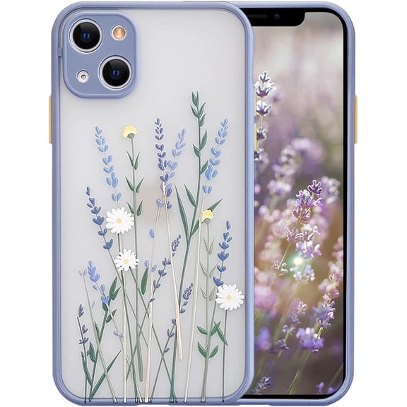 Compatible for iPhone 14 Case for Clear Frosted PC Back 3D Floral Girls Woman and Soft TPU Bumper Protective Silicone Slim Shockproof Case for iPhone 14 6.1 Inch-Purple