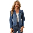 thumbnail image 2 of Chaqueta Vaquera con Solapa para Mujer Chaqueta de Mezclilla de Trabajo con un Botón de Manga Larga Azul M, 2 of 2