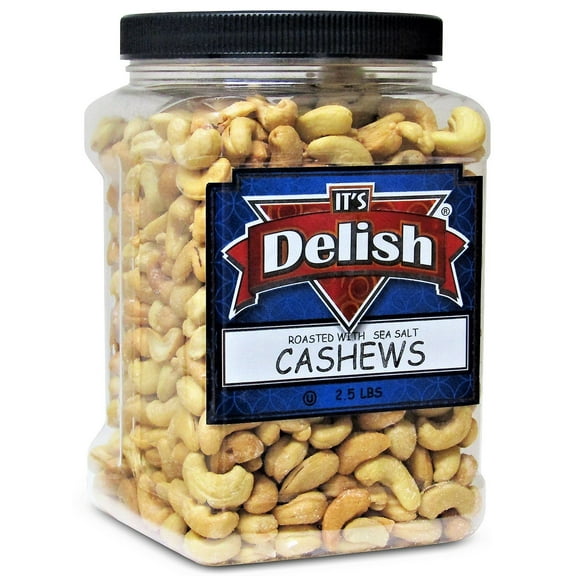 Roasted & Salted Cashews  with Sea Salt by Its Delish,  2.5 lbs. Jumbo Container - Pure, Rich in Nutrients - Roasted with Sea Salt, Antioxidants - Premium, Long-lasting Jar - Energetic, Healthy Snack