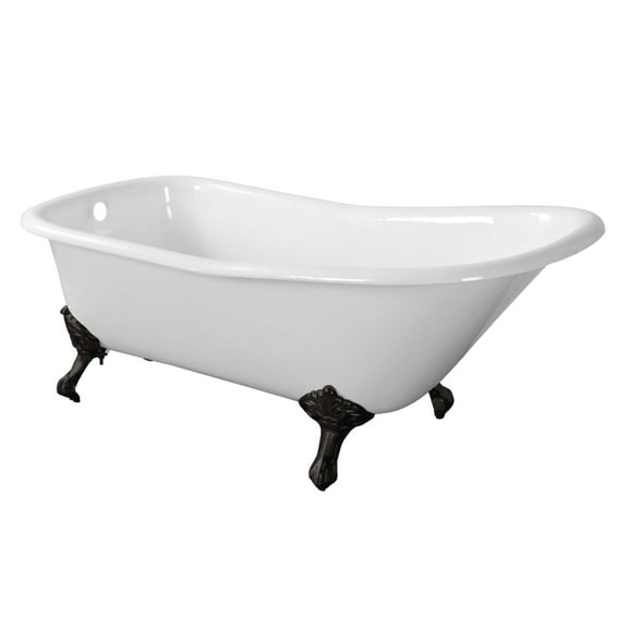 Aqua Eden VCTND6630NF0 67" Cast Iron Classic Flat-Rim Single Slipper Clawfoot Tub (No Faucet Drillings), White/Matte Black