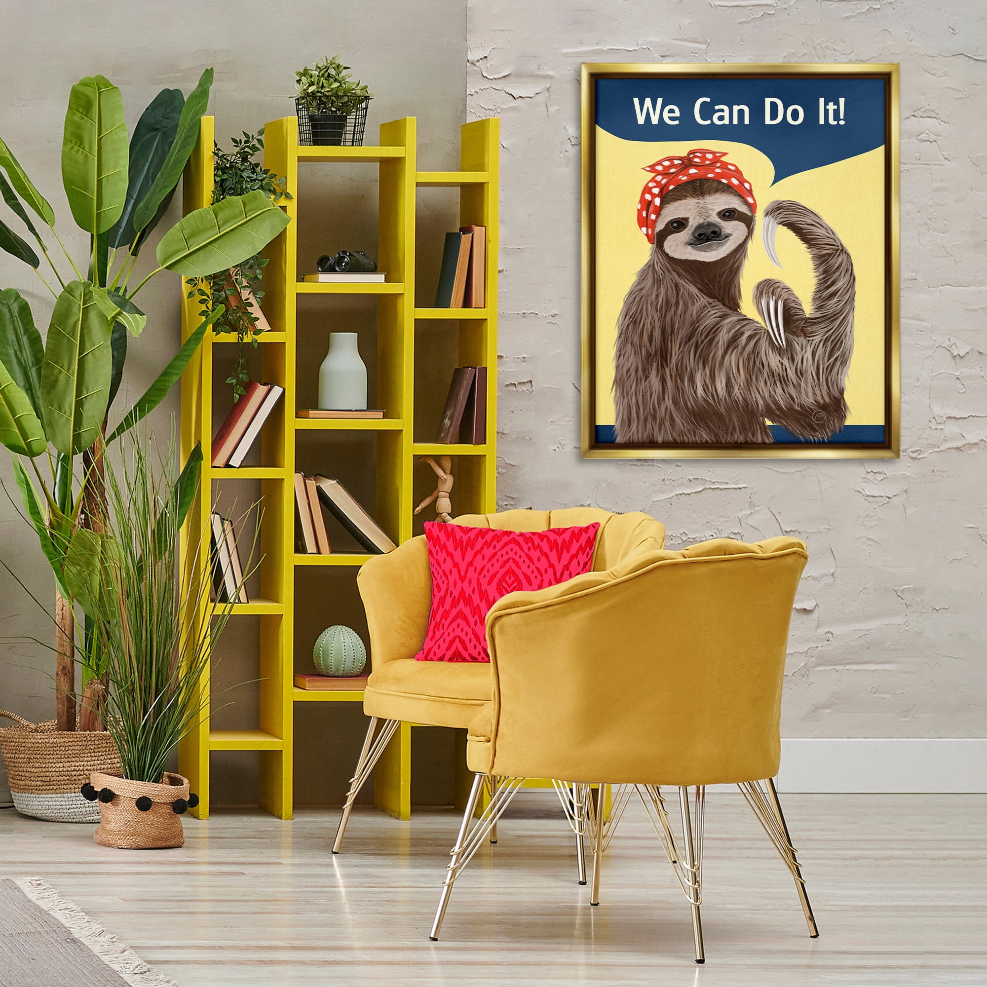 Stupell Industries We Can Classic Sloth Novelty & Humor Painting Gold Floater Framed Canvas Art Print Wall Art, 25 x 31