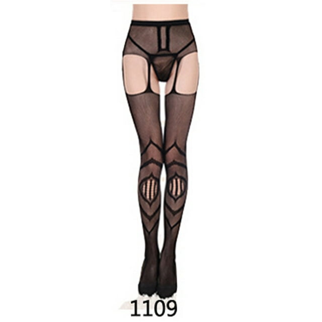 ITFABS Bas Transparents pour Femmes, Motifs à la Mode, Entrejambe Ajouré, Bas Taille Haute