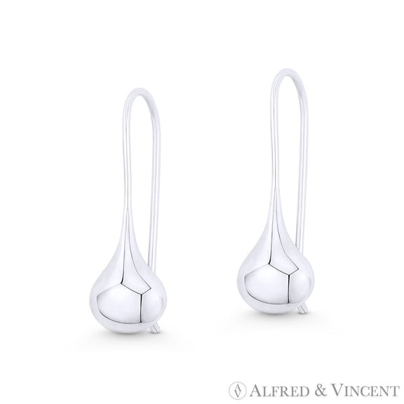 Hollow 1" Polished Tear-Drop / Dangle Hook-Post Earrings in .925 Sterling Silver