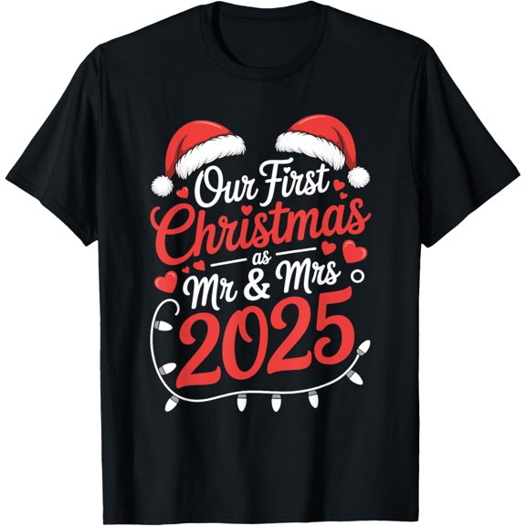 Playful Comfort Tee - Our First Christmas As Mr Mrs 2025 Married Couples Matching T-Shirt