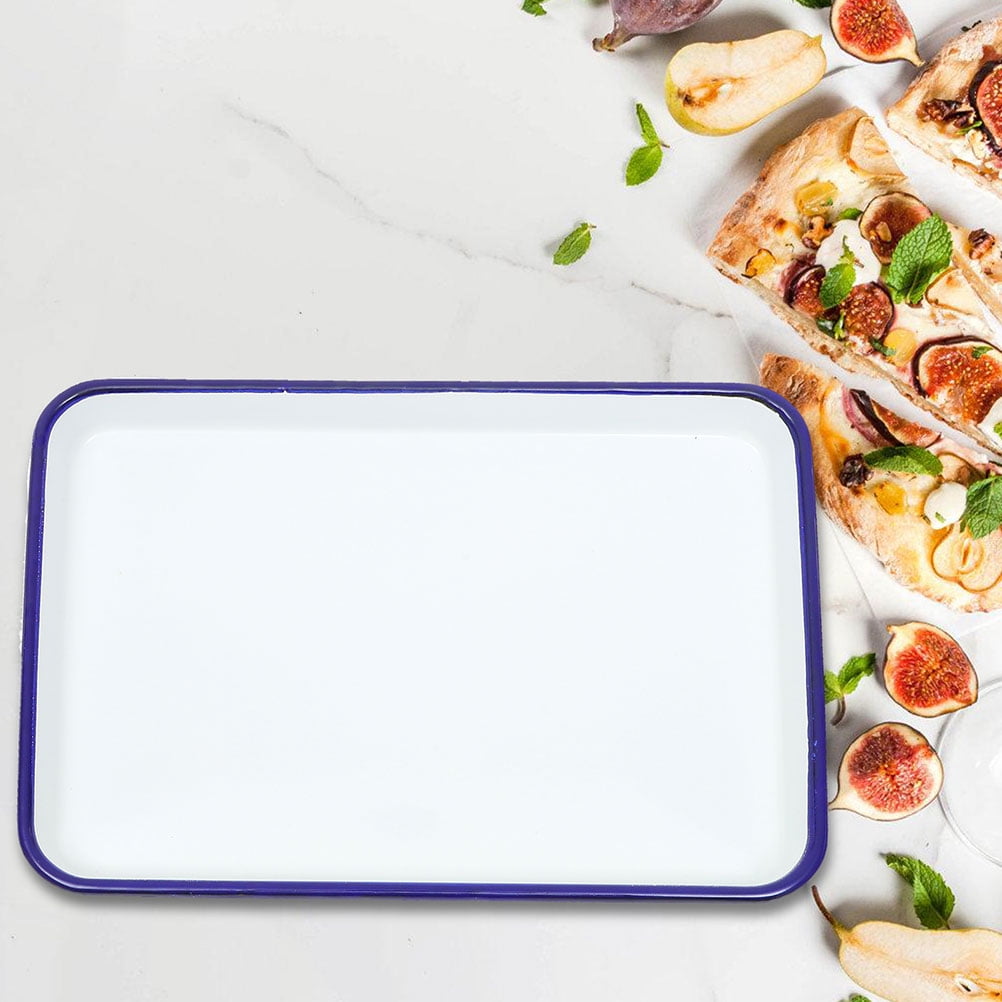 BESTYASH Rectangular Baking Tray Enamel Roasting Baking Tray White Heat Transfer 1Set