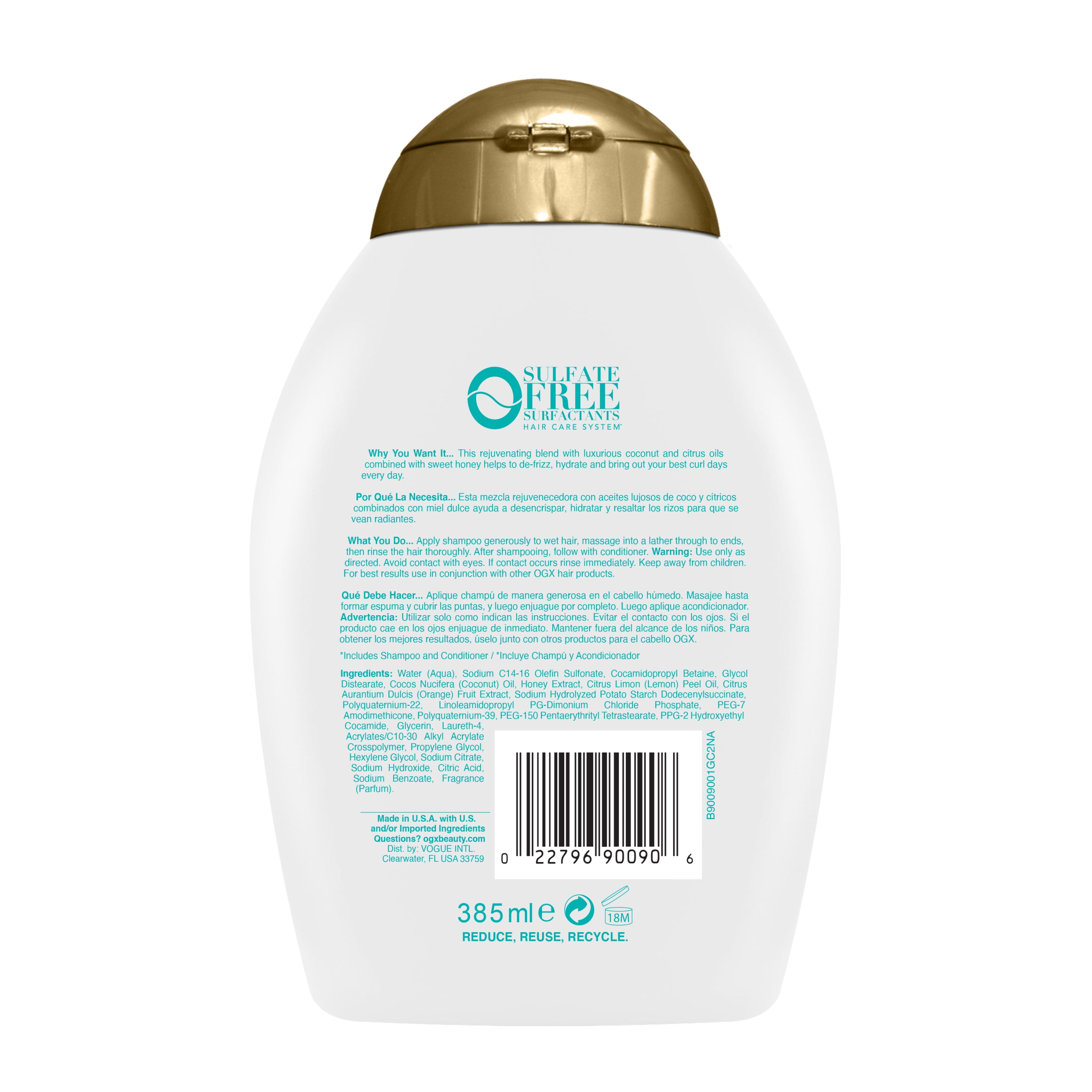 agitation luge Munk OGX Quenching + Coconut Curls Moisturizing Daily Shampoo with Honey, 13 fl  oz - Walmart.com