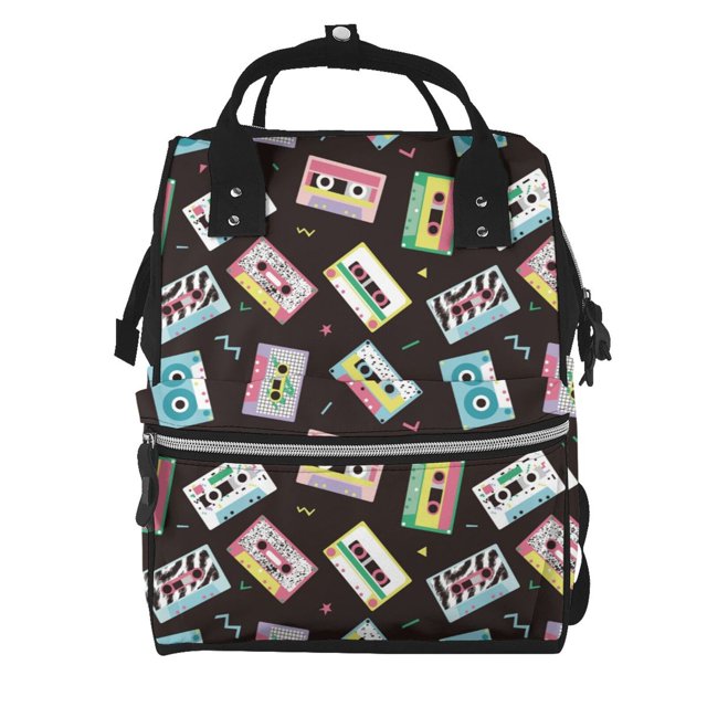 Disketp Colorful Retro Tape Mochila de Pañales de Gran Capacidad con Múltiples Bolsillos, Mochila de Viaje Multifuncional para Bebé, Unisex, Moderna y Resistente