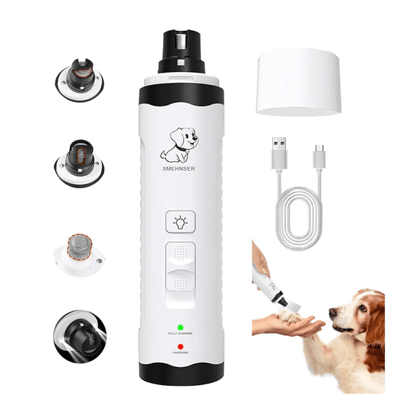 Molinillo Lima Corta Uñas Eléctrico Para Perros Gatos con Luz Led, Limador De Uñas para Mascotas USB Recargable Xtellar blanco