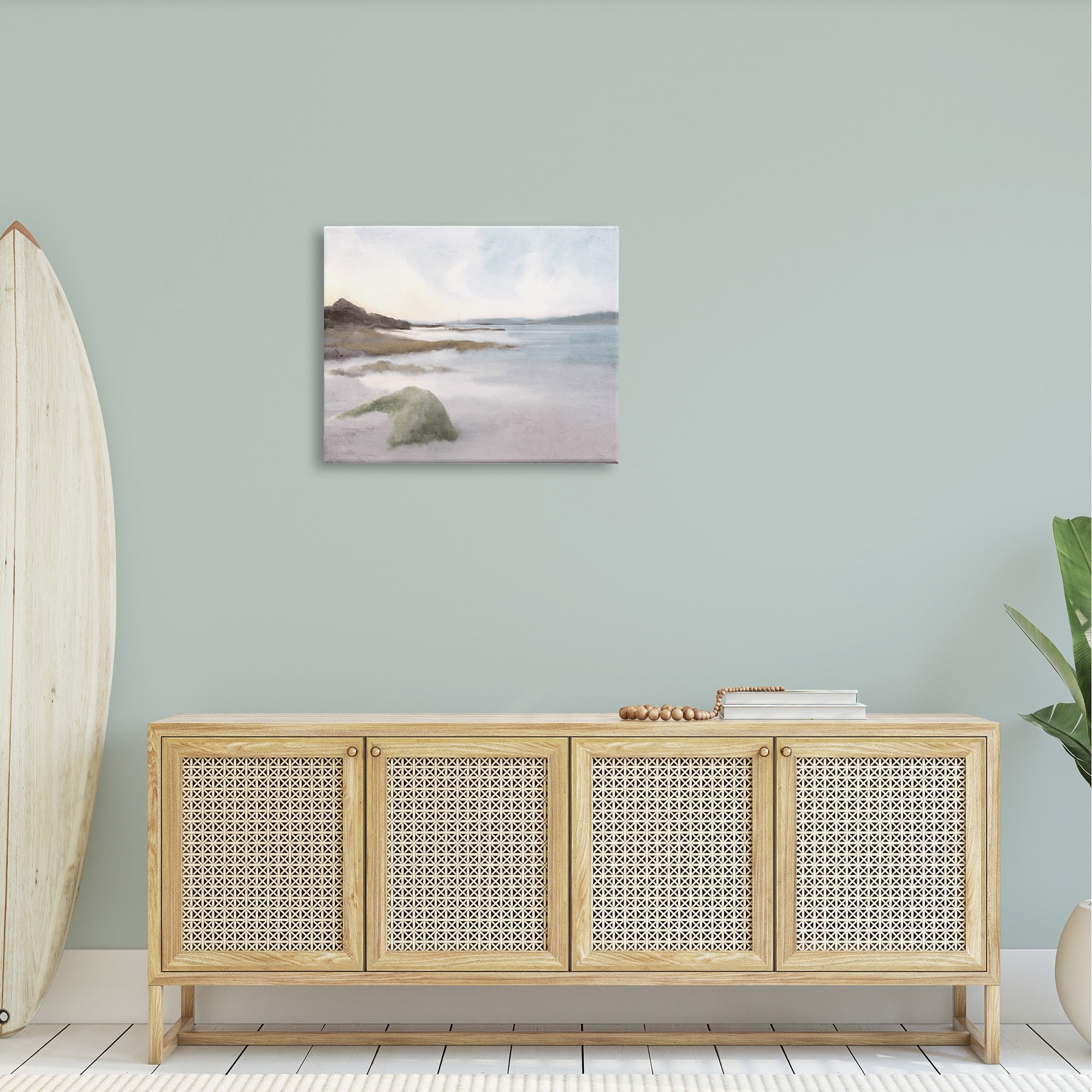 Stupell Industries Serene Foggy Ocean Rocky Shoreline Beach Painting, 30 x 24, Design by Ann Bailey