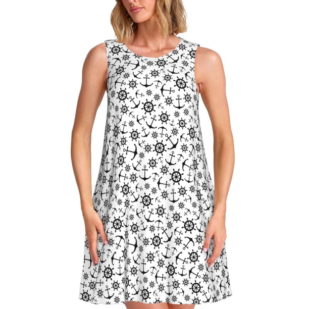 Balery Nautical Themed Simple Anchors Vestidos de verano para mujer con estampado: vestido holgado sin mangas, vestido playero informal y cómodo para días calurosos.