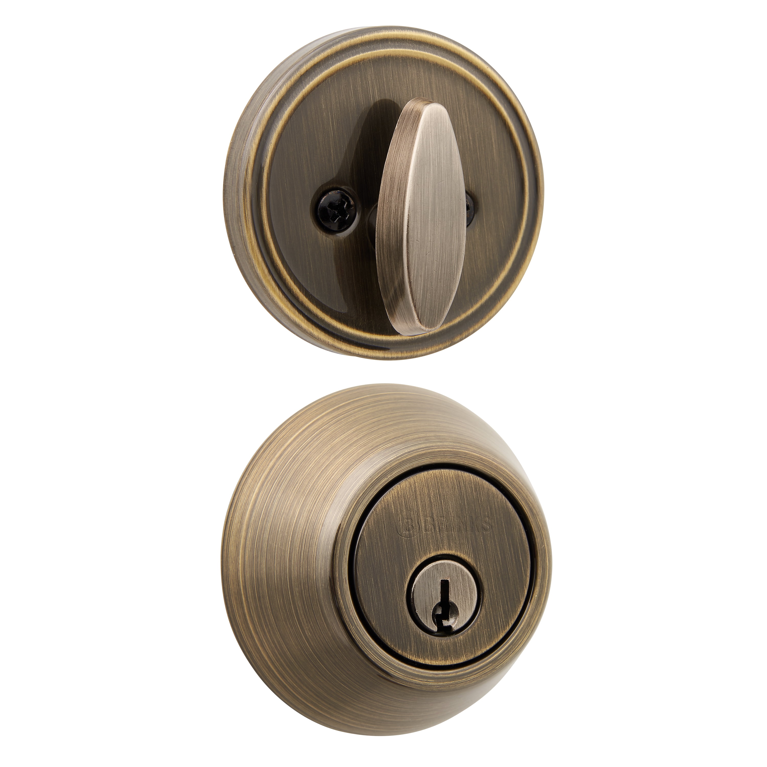 Brinks Single Cylinder Deadbolt Lock, Antique Brass Finish