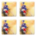 thumbnail image 1 of Flower Coaster Set of 4, Poppy Flowers Cornflower Pastel Chamomile Petal Artwork Stained Backdrop, Square Hardboard Gloss Coasters, Standard Size, Blue White, by Ambesonne, 1 of 2