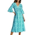 thumbnail image 2 of Pisexur Robes Femmes Belle Robe d'Été pour Femmes, Mode Femmes Été Décontractée Col en V Manches Courtes Imprimé Longue Robe Bleu, m, 2 of 7