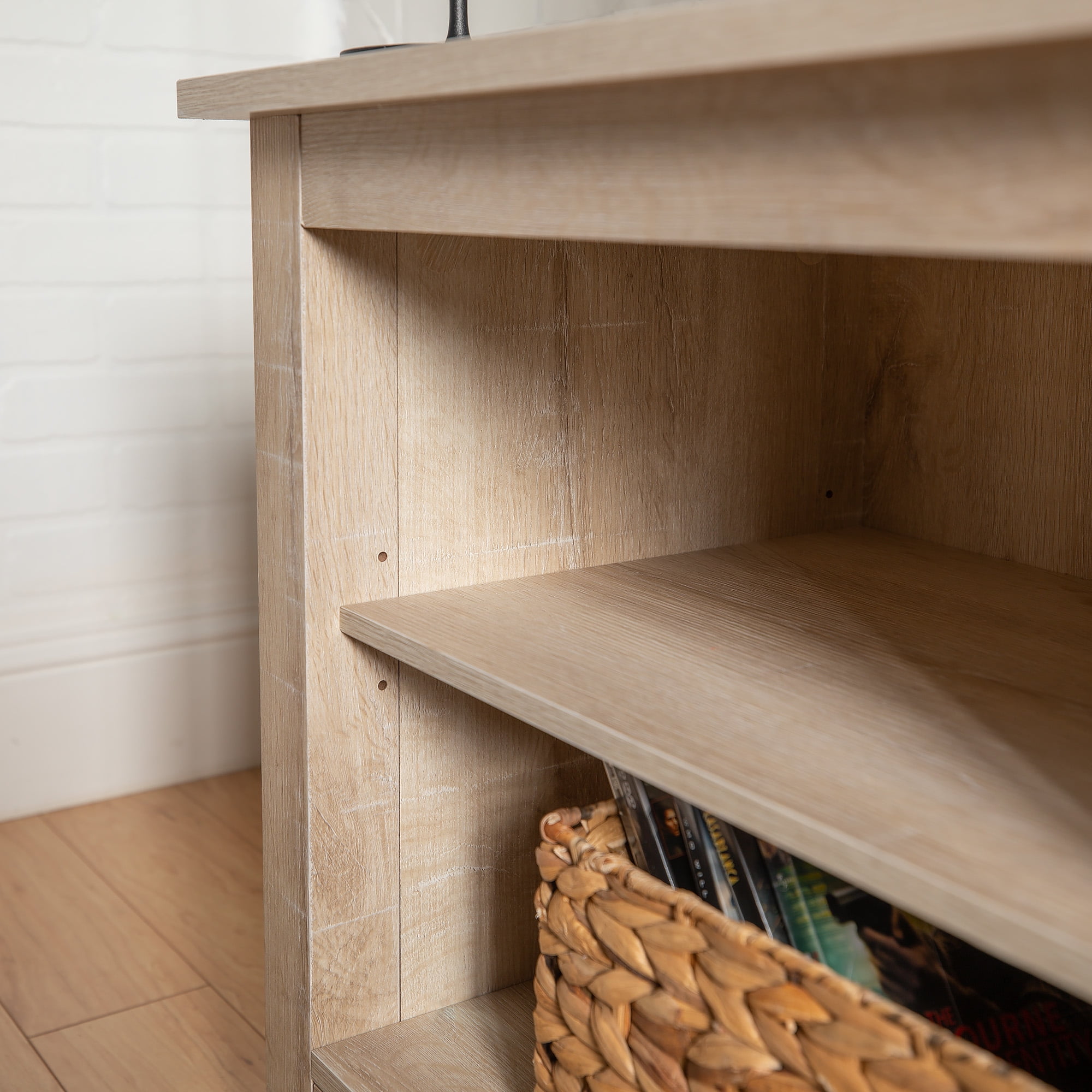Woven Paths Open Storage TV Stand for TVs up to 80", White Oak