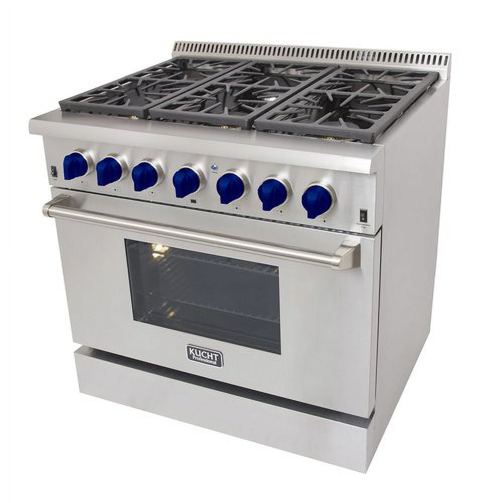 KUCHT Professional 36 in. 5.2 cu. ft. Dual Fuel Range for Natural Gas with Sealed Burners and Convection Oven in Stainless Steel with Classic Silver Knobs