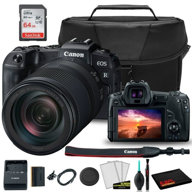 Canon EOS RP Mirrorless Camera with 24-240mm Lens + Bag, 64GB Memory Card, Clean & Care Kit(International Model)