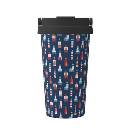 

KLL Cartoon Lighthouse Pattern Stainless Steel Vacuum Insulated Tumbler - Carry Insulated Coffee Mug - Reusable Insulated Cold Brew Iced Coffee Cup Thermos