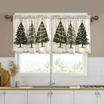 Yayeee Kitchen Curtains Set of 2 Light Filtering 57"x36" Over Sink Window Panels, Cartoon Christmas Trees